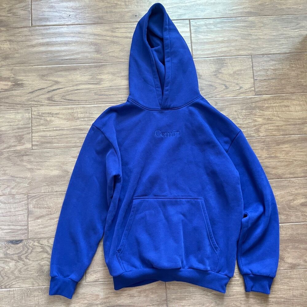 Comfrt Signature Hoodie Unisex Size M Indigo Oversized Heavyweight Fleece